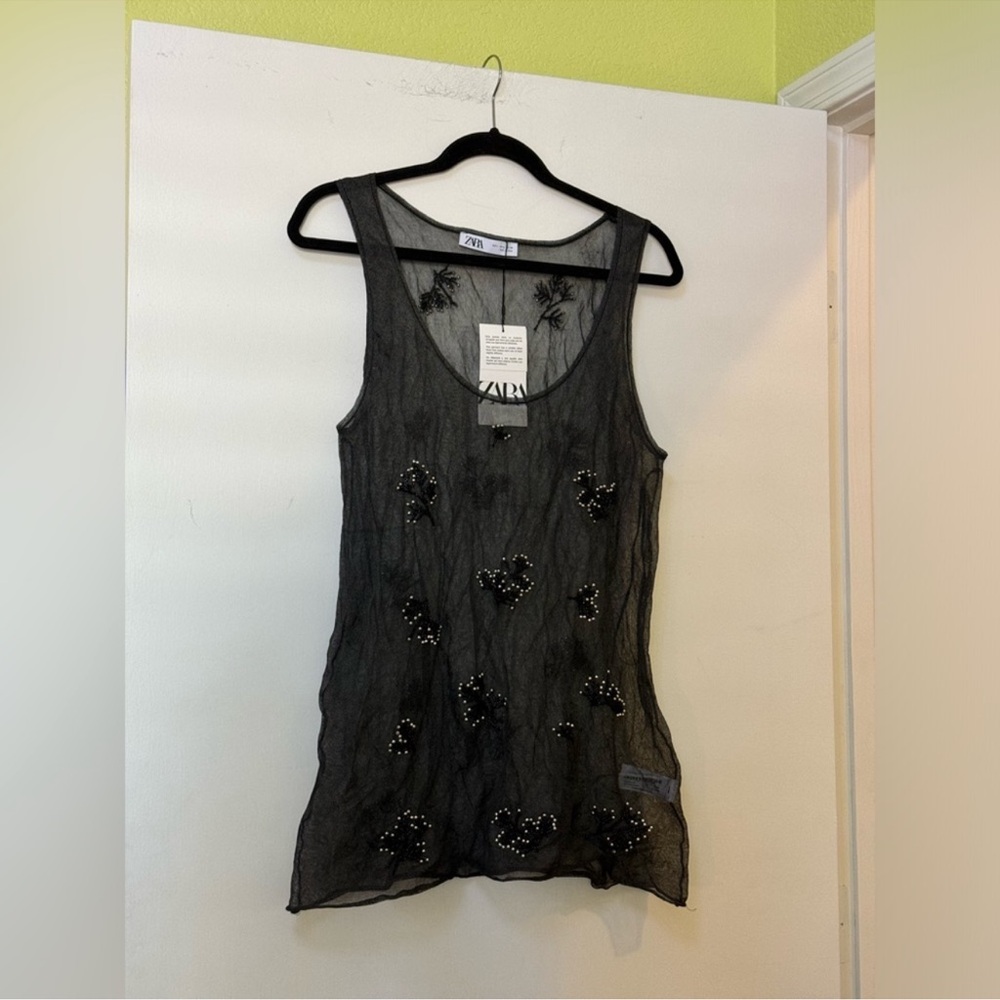 Zara beaded chiffon sheer top size L